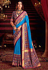 Patola Printed Art Silk Saree in Blue