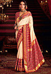 Patola Printed Art Silk Saree in Cream