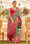 Patola Printed Art Silk Saree in Green
