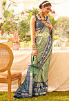 Patola Printed Art Silk Saree in Green