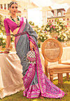 Patola Printed Art Silk Saree in Grey