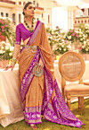 Patola Printed Art Silk Saree in Mustard