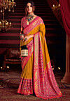 Patola Printed Art Silk Saree in Mustard