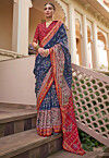 Patola Printed Art Silk Saree in Navy Blue