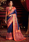 Patola Printed Art Silk Saree in Navy Blue