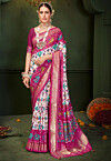 Patola Printed Art Silk Saree in Off White