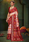 Patola Printed Art Silk Saree in Off White