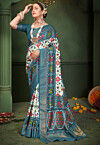 Patola Printed Art Silk Saree in Off White