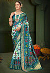 Patola Printed Art Silk Saree in Off White