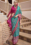 Patola Printed Art Silk Saree in Teal Blue