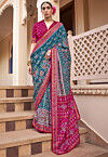 Patola Printed Art Silk Saree in Teal Blue