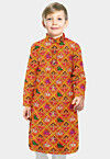Patola Printed Art Silk Straight Kurta in Orange