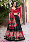 Patola Printed Tussar Silk Lehenga in Black