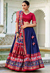 Patola Printed Tussar Silk Lehenga in Navy Blue