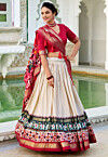Patola Printed Tussar Silk Lehenga in Off White