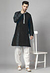 Pintucked Art Silk Kurta Set in Black
