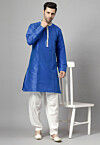 Pintucked Art Silk Kurta Set in Blue