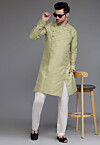 Pintucked Art Silk Kurta Set in Dusty Green
