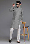 Pintucked Art Silk Kurta Set in Grey