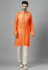 Pintucked Muslin Cotton Kurta Set in Orange