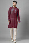 Pintucked Muslin Cotton Kurta Set in Wine