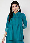 Pintucks Cotton Top in Teal Blue