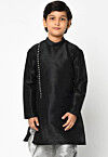 Plain Dupion Silk Kurta in Black