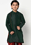 Plain Dupion Silk Kurta n Dark Green