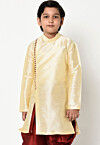 Plain Dupion Silk Kurta in Light Yellow