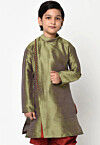 Plain Dupion Silk Kurta in Green