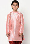 Plain Dupion Silk Kurta in Pink