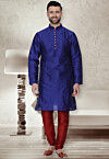 Plain Dupion Silk Kurta Set in Royal Blue