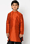 Plain Dupion Silk Kurta in Rust