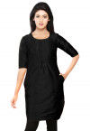 Plain Dupion Silk Kurti in Black