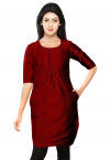 Plain Dupion Silk Kurti in Maroon