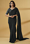 Pre Stitched Georgette Saree in Black