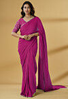 Pre Stitched Georgette Saree in Fuchsia