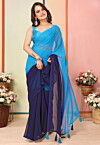 Pre Stitched Georgette Saree in Light Blue and Navy Blue Ombre
