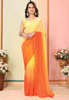 Pre Stitched Georgette Saree in Shaded Yellow and Orange