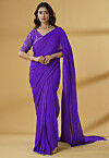 Pre Stitched Georgette Saree in Violet