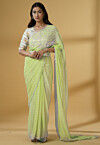 Pre Stitched Georgette Scalloped Saree in Light Green
