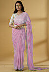 Pre Stitched Georgette Scalloped Saree in Light Pink