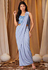 Pre Stitched Lycra (Elastane) Saree in Blue