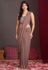 Pre Stitched Lycra (Elastane) Saree in Light Brown