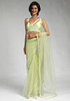 Pre Stitched Net Saree in Light Green