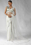 Pre Stitched Net Saree in Off White