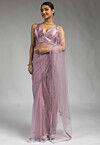 Pre Stitched Net Saree in Purple