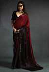 Pre-stitched Chiffon Shimmer Saree in Shaded Maroon and Black