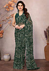 Pre-stitched Georgette Saree in Dark Green
