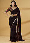 Pre-stitched Georgette Scalloped Saree in Black